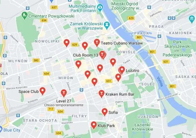 Mappa Locali Varsavia