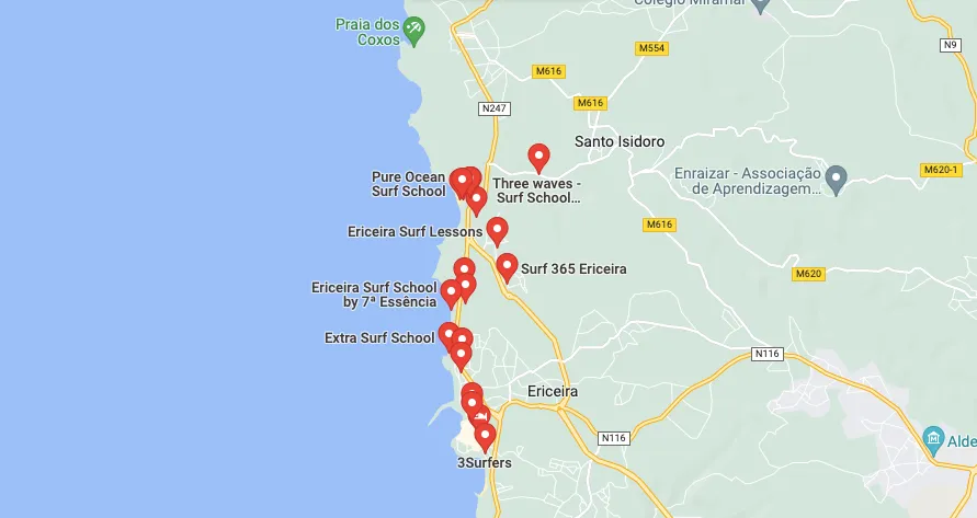 Mappe scuole surf Ericeira
